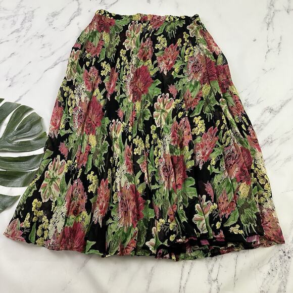 Coldwater Creek Vintage y2k Reversible Midi Skirt Size XL P Black Pink Floral - Picture 14 of 16